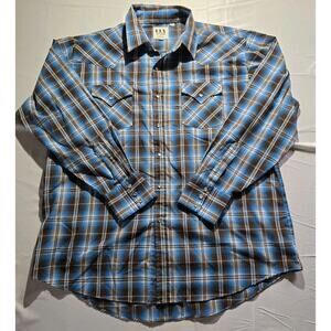 Ely Cattleman Shirt Men's XL Blue Plaid Pearl Snap Western Cowboy Rodeo